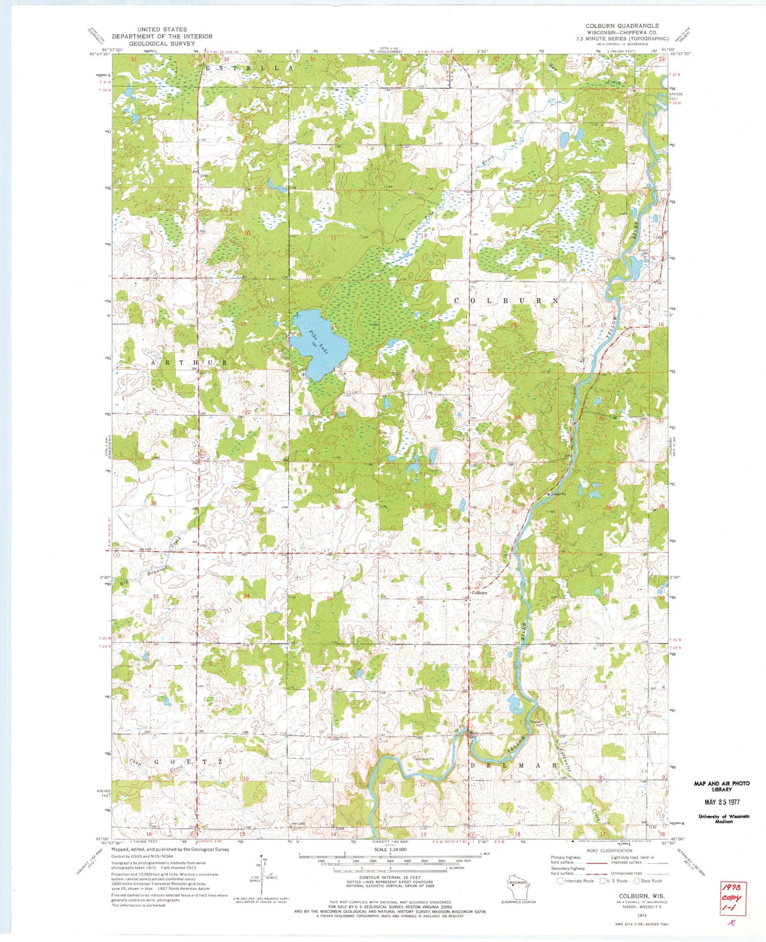 Classic USGS Colburn Wisconsin 7.5'x7.5' Topo Map Image