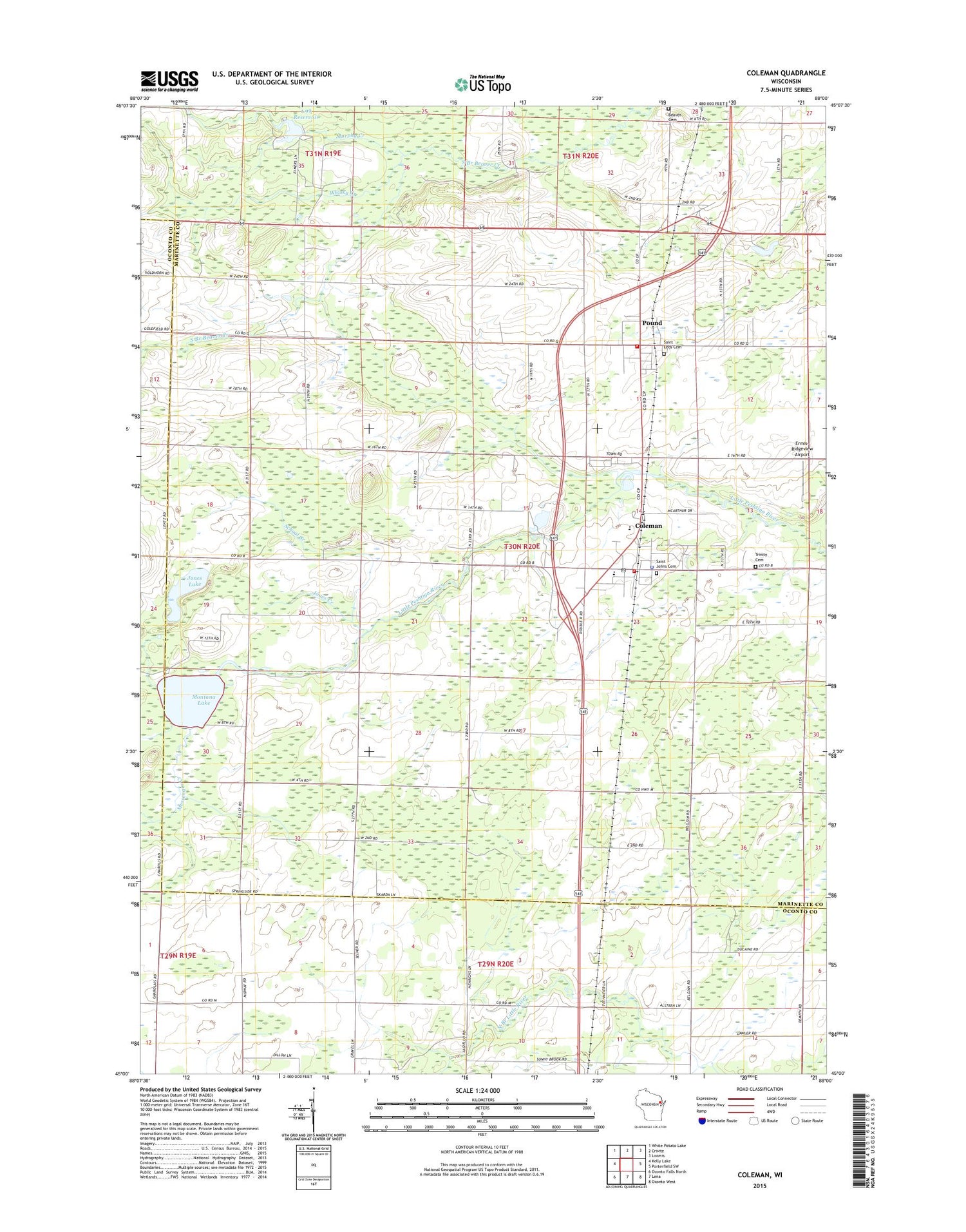Coleman Wisconsin US Topo Map Image