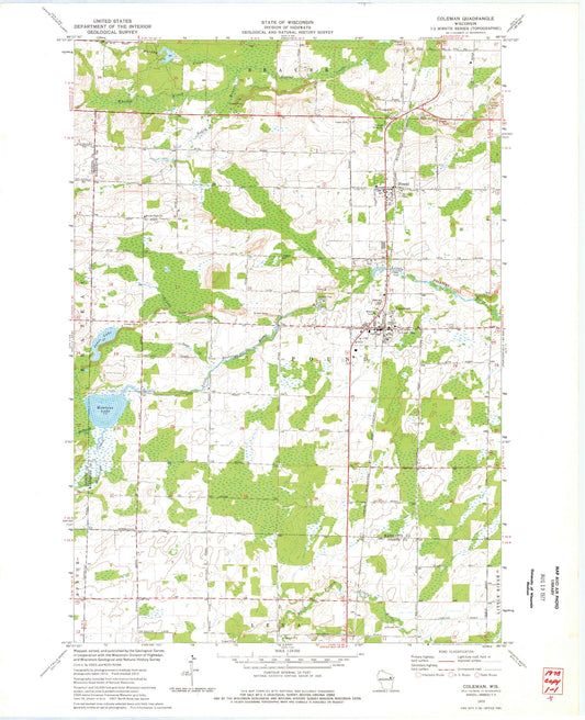 Classic USGS Coleman Wisconsin 7.5'x7.5' Topo Map Image