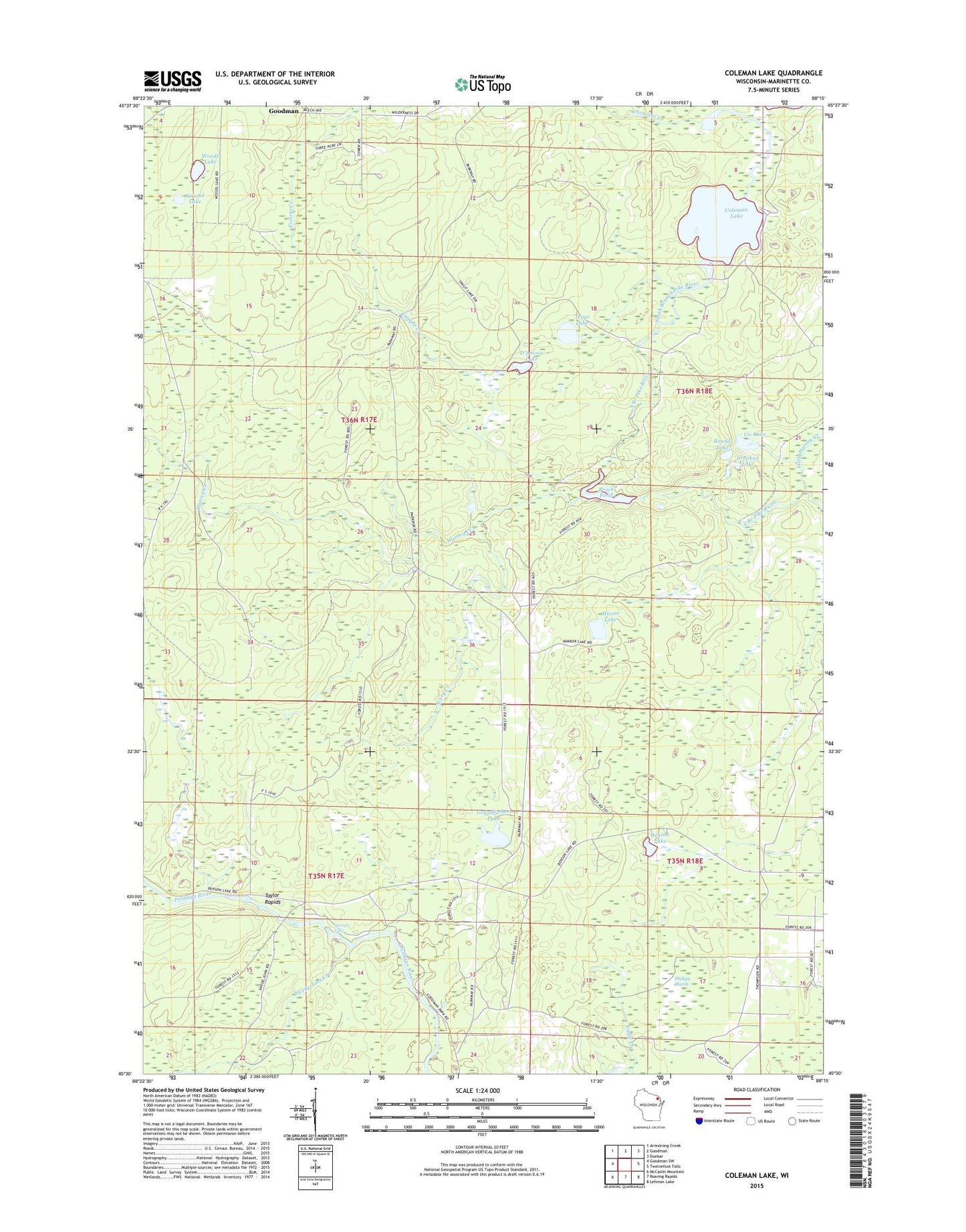 Coleman Lake Wisconsin US Topo Map Image