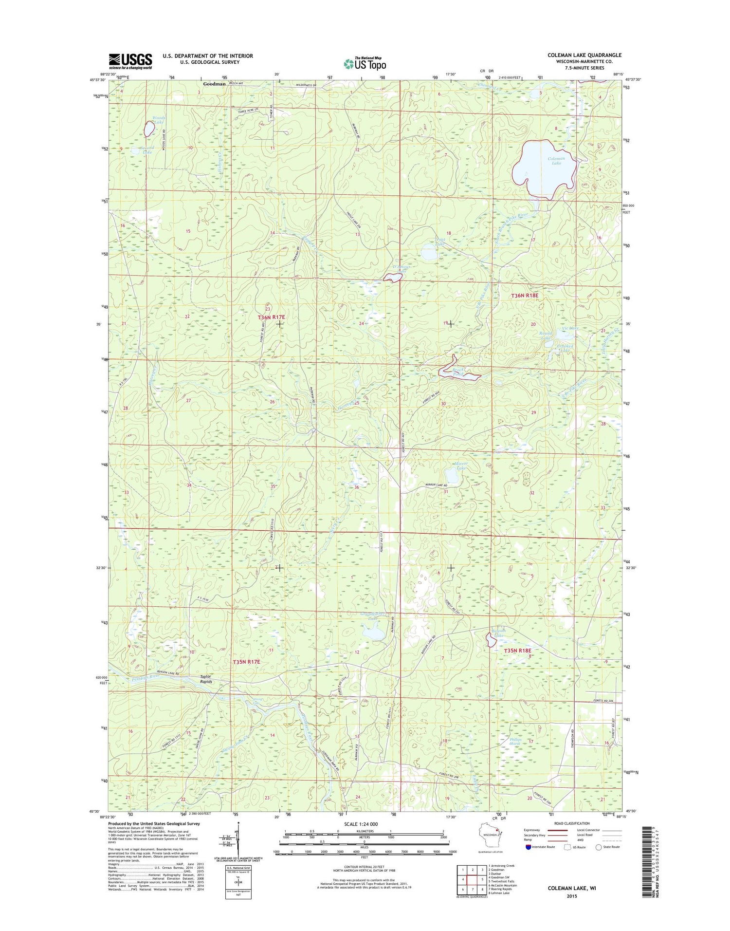 Coleman Lake Wisconsin US Topo Map Image