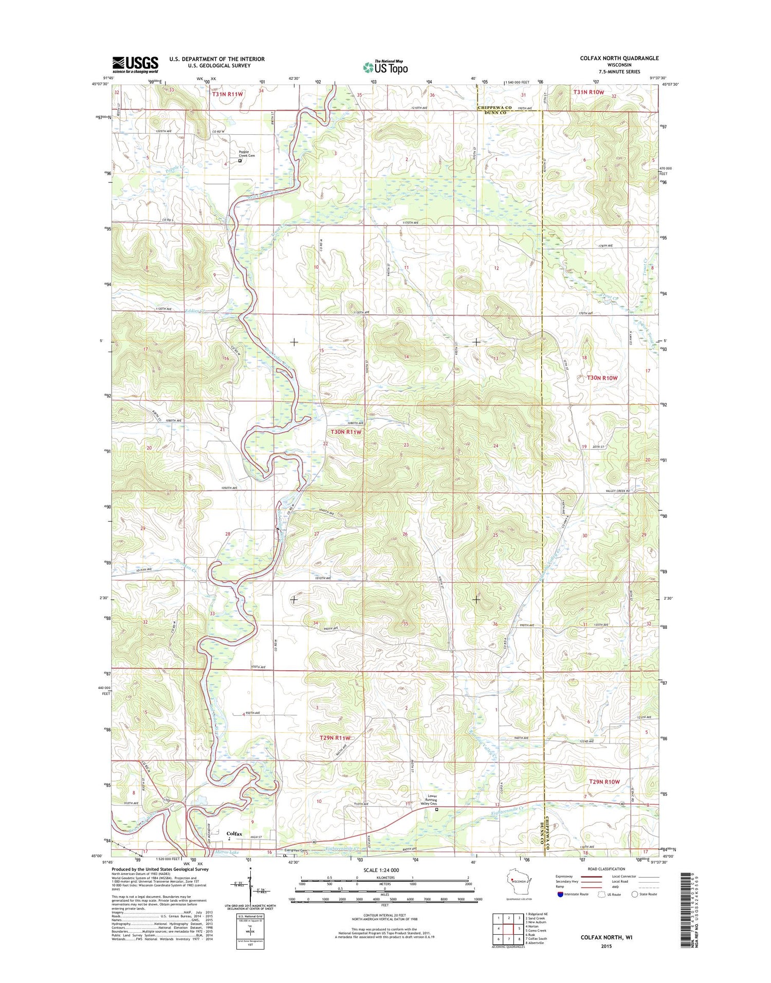 Colfax North Wisconsin US Topo Map Image