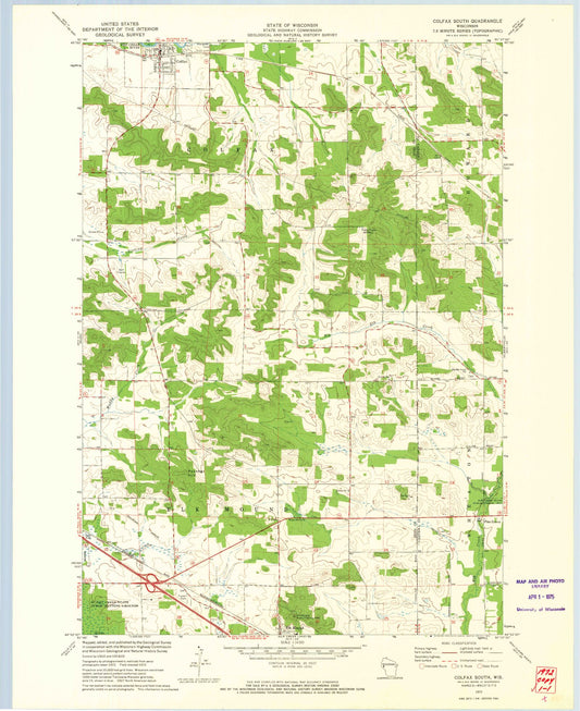 Classic USGS Colfax South Wisconsin 7.5'x7.5' Topo Map Image