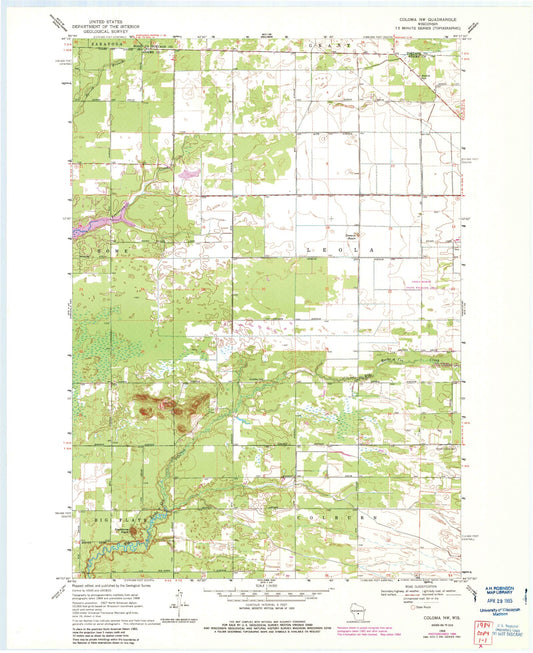 Classic USGS Coloma NW Wisconsin 7.5'x7.5' Topo Map Image