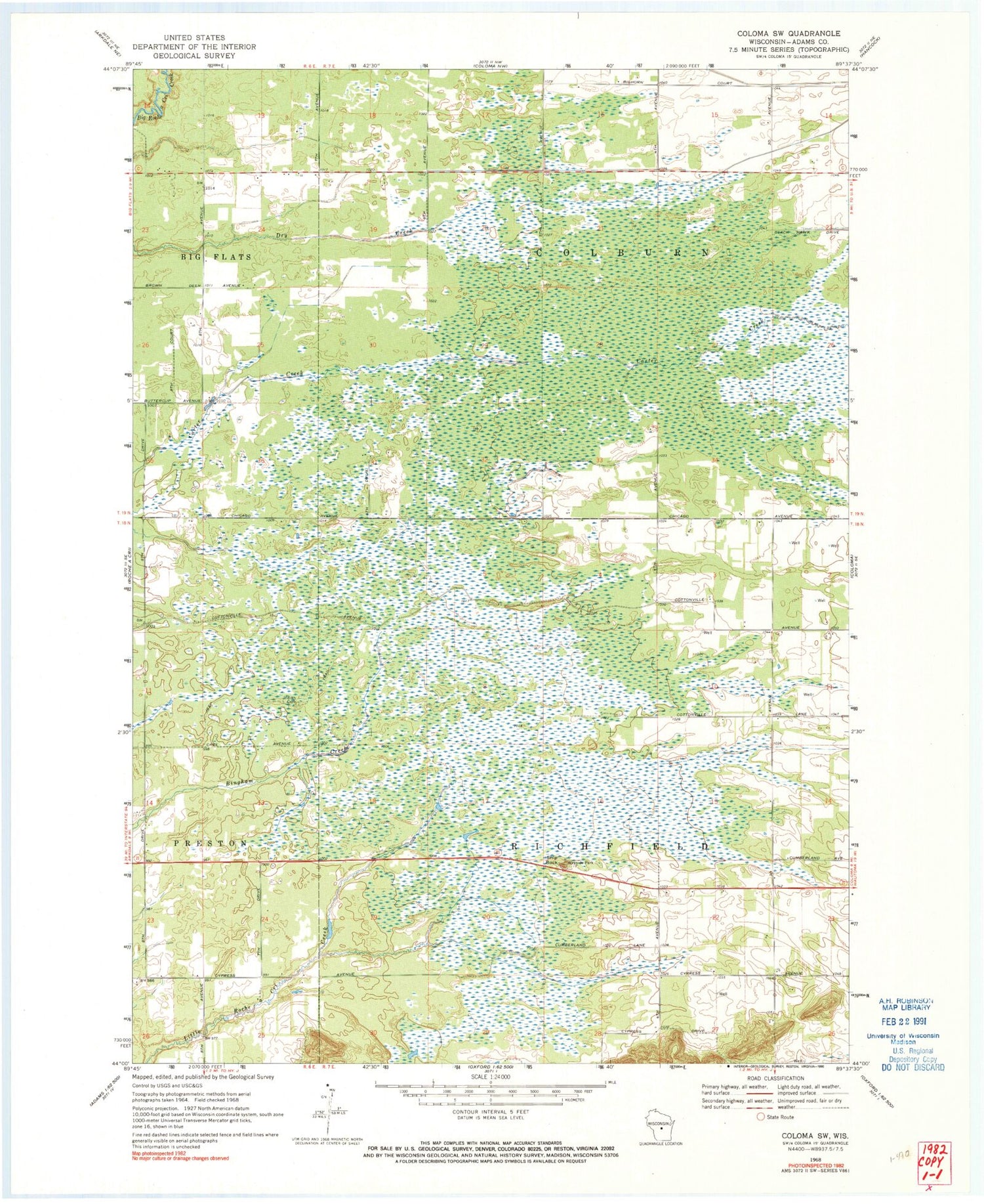 Classic USGS Coloma SW Wisconsin 7.5'x7.5' Topo Map Image