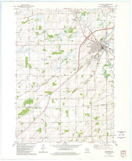 Classic USGS Columbus Wisconsin 7.5'x7.5' Topo Map Image