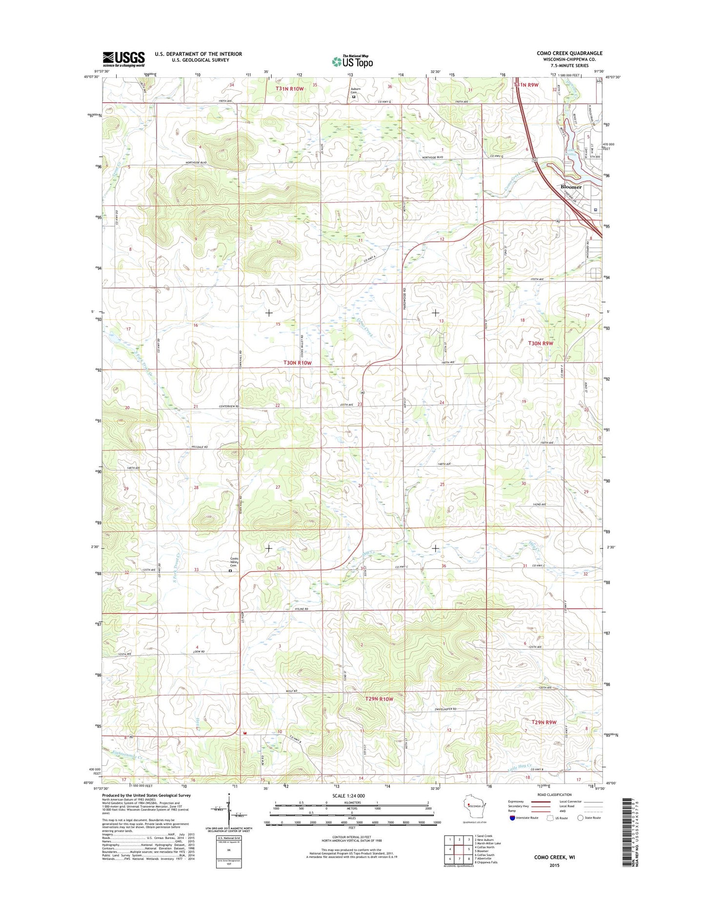 Como Creek Wisconsin US Topo Map Image