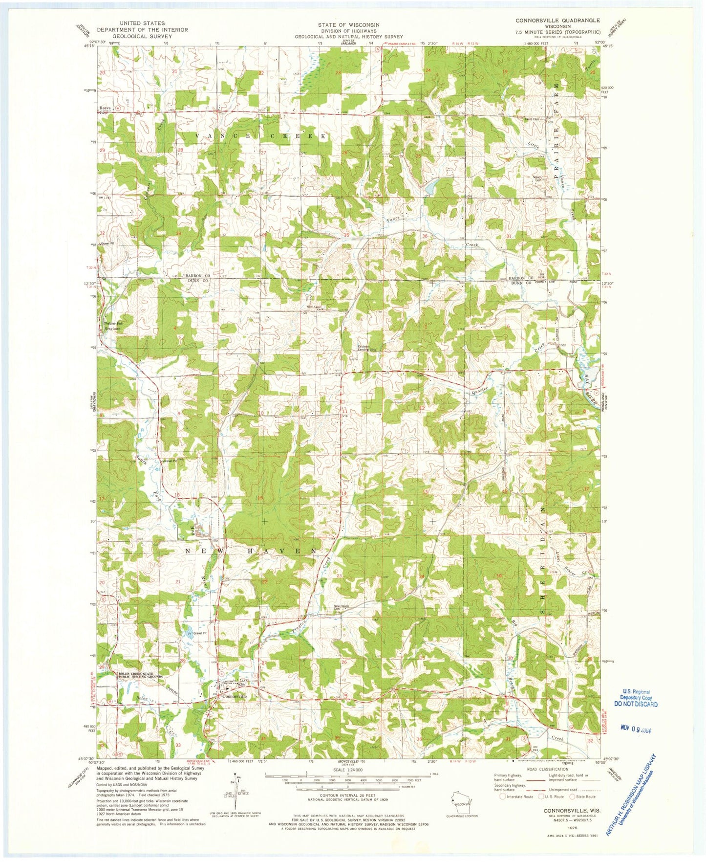 Classic USGS Connorsville Wisconsin 7.5'x7.5' Topo Map Image