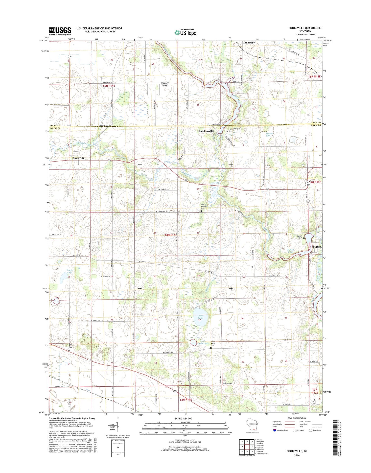 Cooksville Wisconsin US Topo Map Image