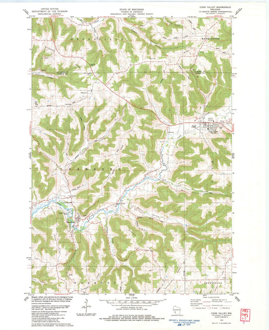 Classic USGS Coon Valley Wisconsin 7.5'x7.5' Topo Map Image