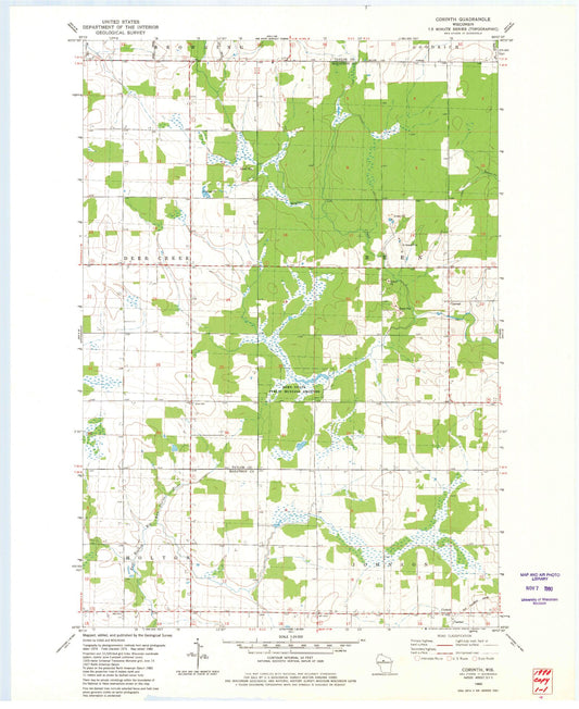 Classic USGS Corinth Wisconsin 7.5'x7.5' Topo Map Image