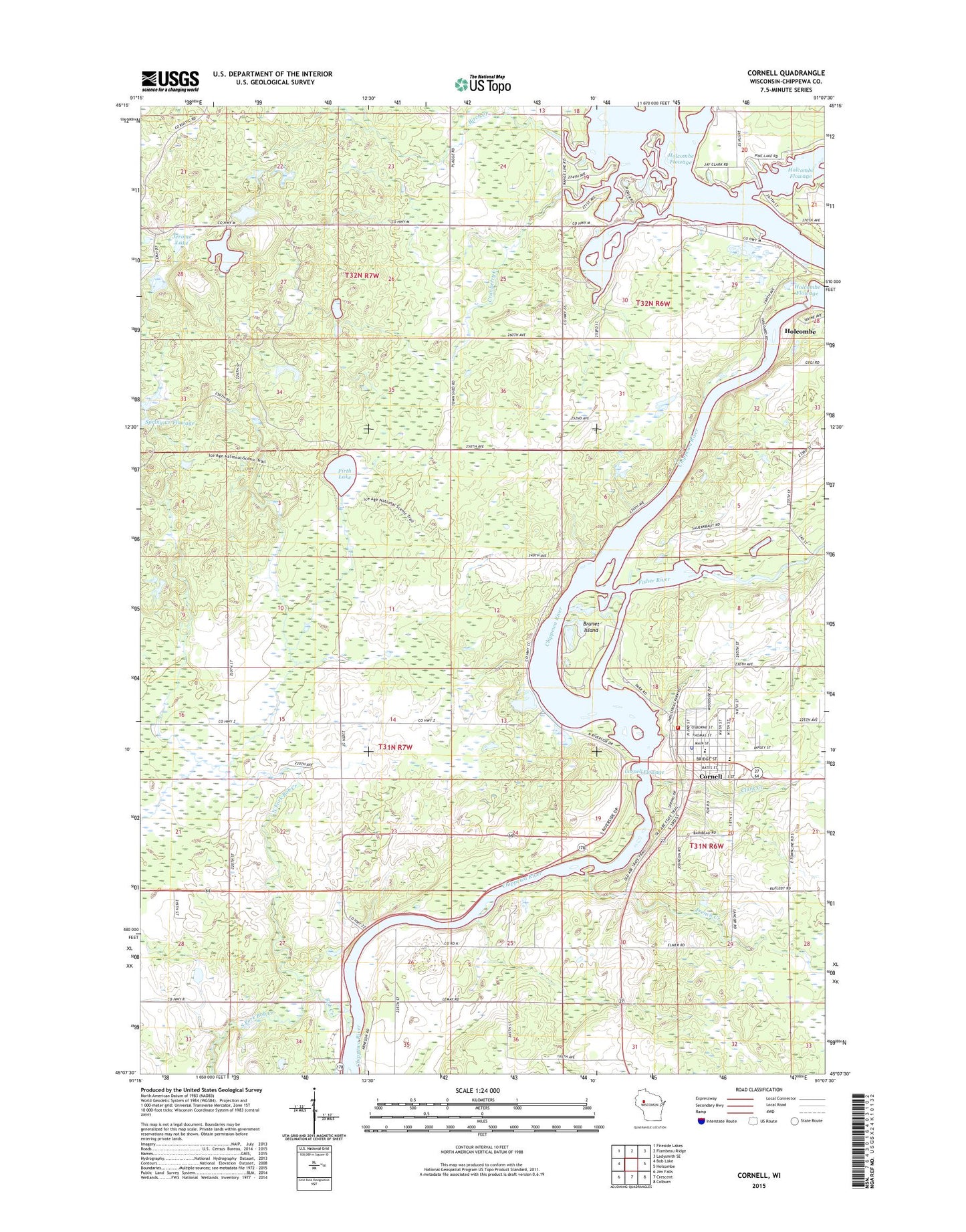 Cornell Wisconsin US Topo Map Image