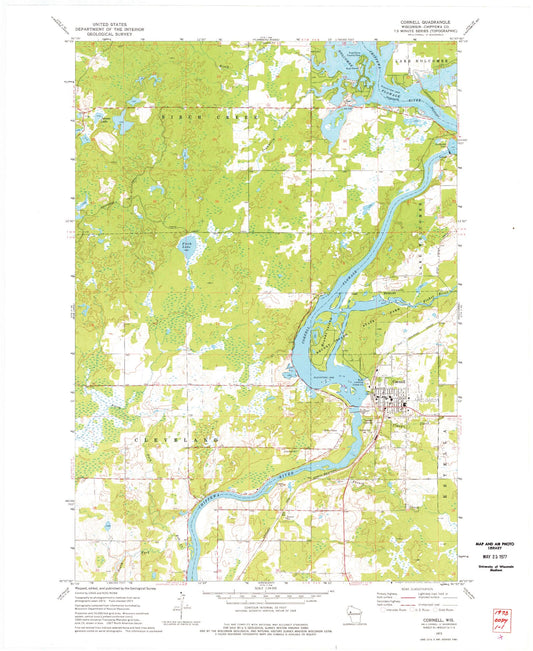 Classic USGS Cornell Wisconsin 7.5'x7.5' Topo Map Image