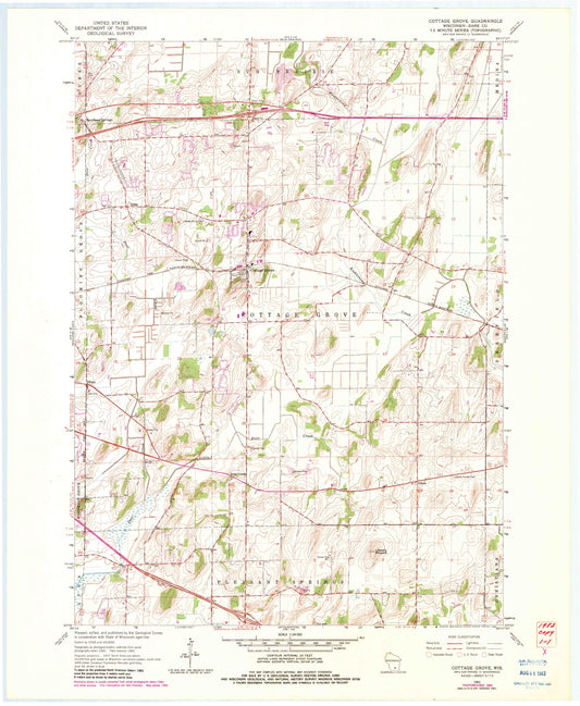 Classic USGS Cottage Grove Wisconsin 7.5'x7.5' Topo Map Image