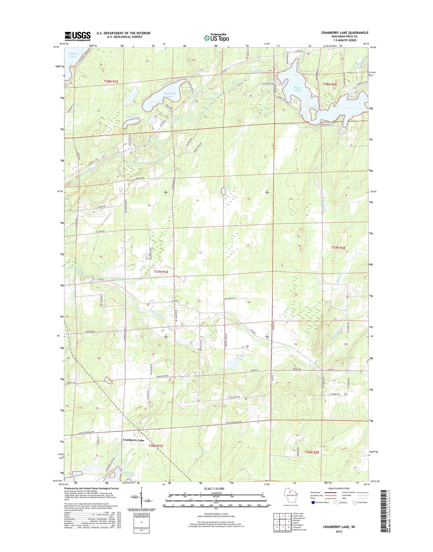 Cranberry Lake Wisconsin US Topo Map Image