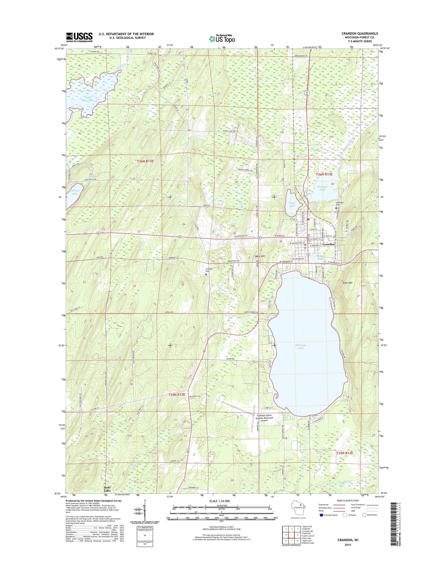 Crandon Wisconsin US Topo Map Image