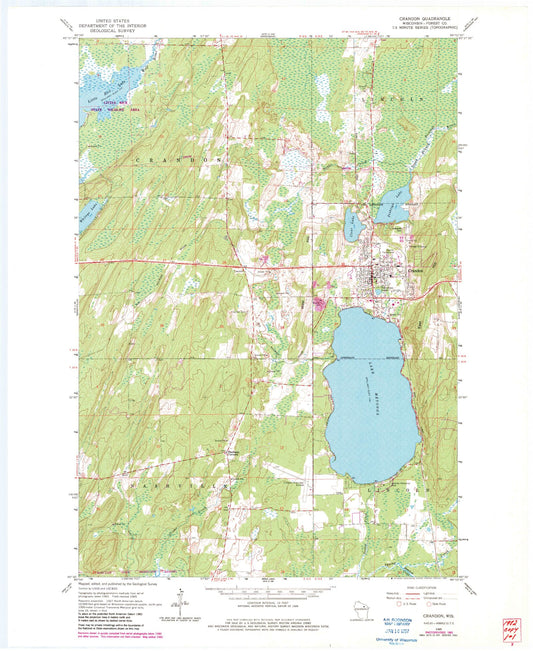 Classic USGS Crandon Wisconsin 7.5'x7.5' Topo Map Image