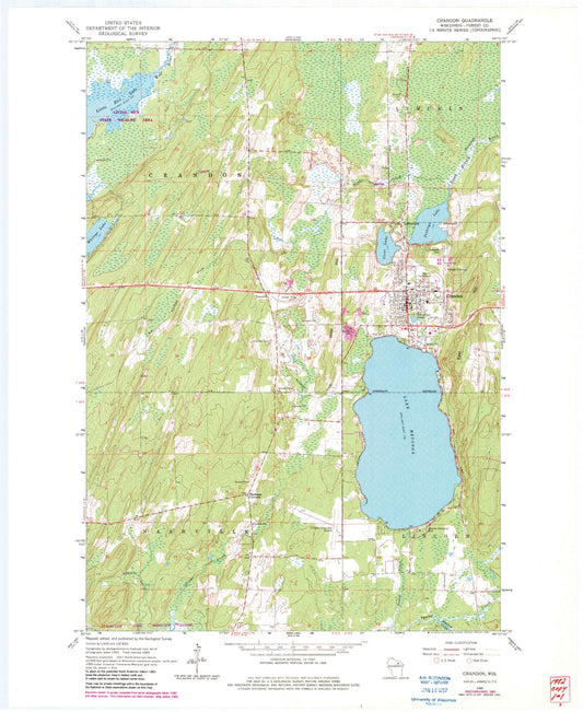 Classic USGS Crandon Wisconsin 7.5'x7.5' Topo Map Image