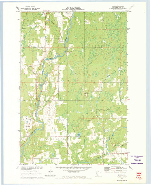 Classic USGS Crane Wisconsin 7.5'x7.5' Topo Map Image