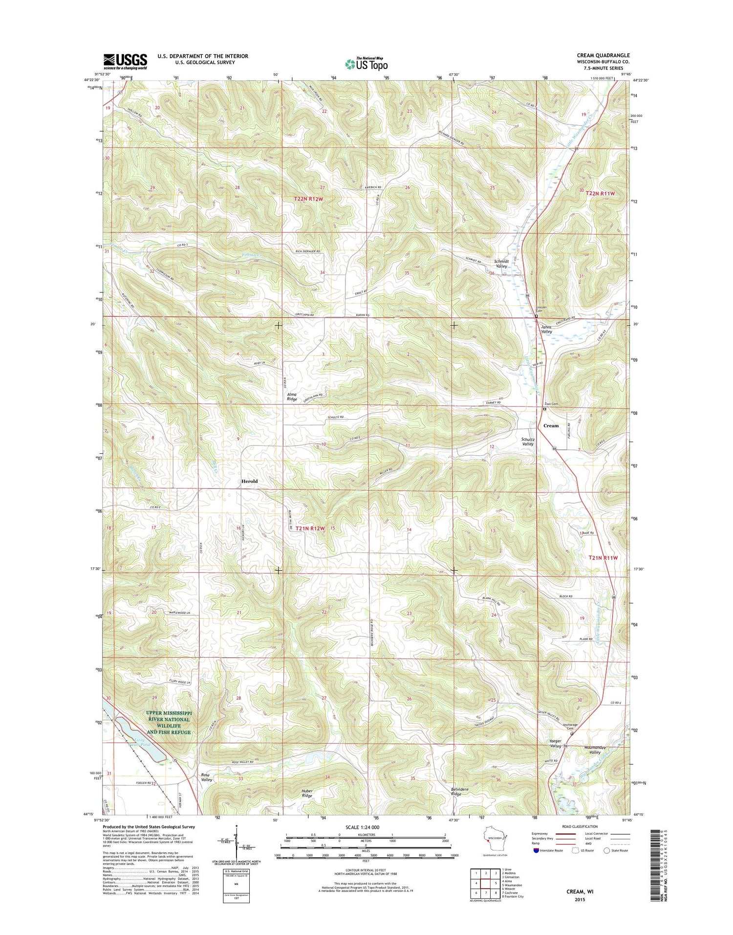 Cream Wisconsin US Topo Map Image