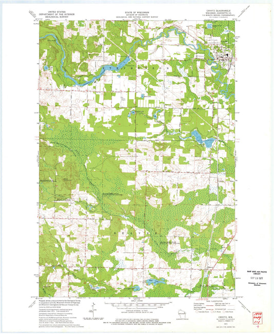 Classic USGS Crivitz Wisconsin 7.5'x7.5' Topo Map Image