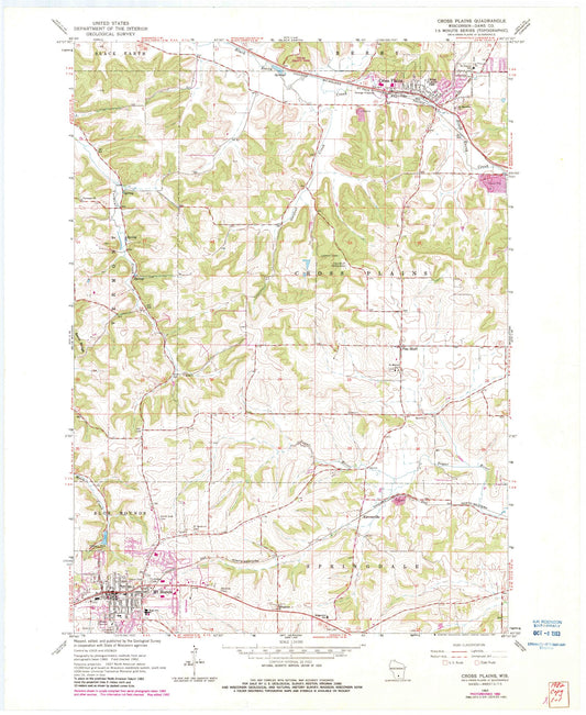 Classic USGS Cross Plains Wisconsin 7.5'x7.5' Topo Map Image