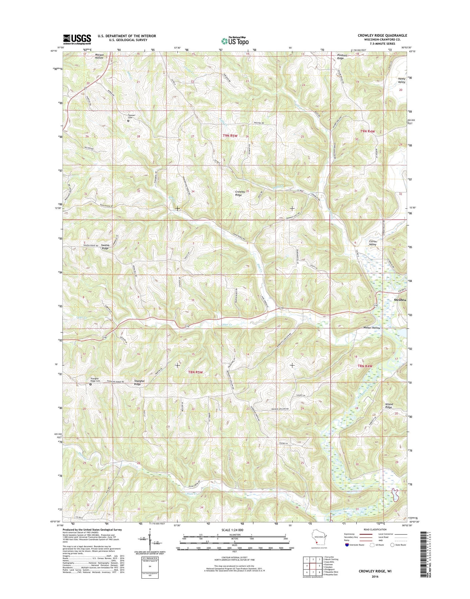 Crowley Ridge Wisconsin US Topo Map Image