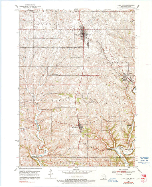 Classic USGS Cuba City Wisconsin 7.5'x7.5' Topo Map Image