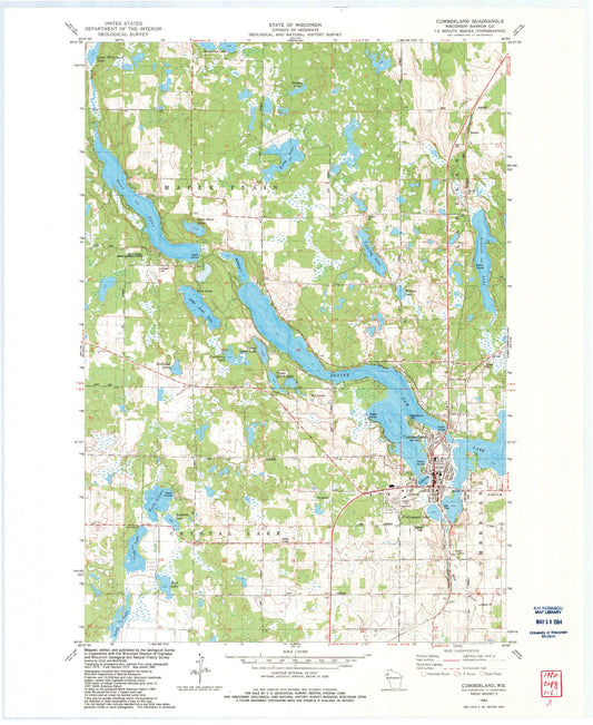 Classic USGS Cumberland Wisconsin 7.5'x7.5' Topo Map Image