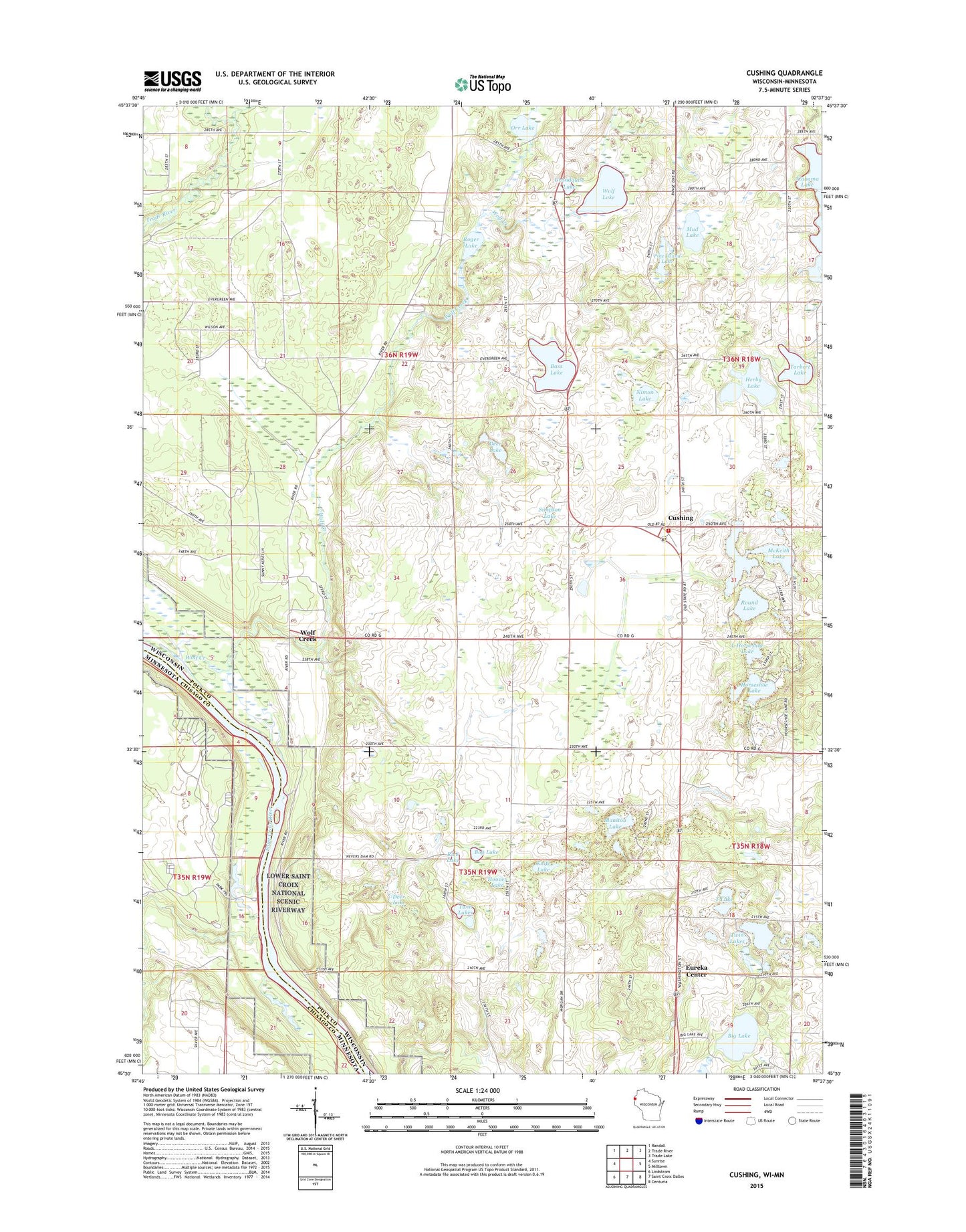 Cushing Wisconsin US Topo Map Image