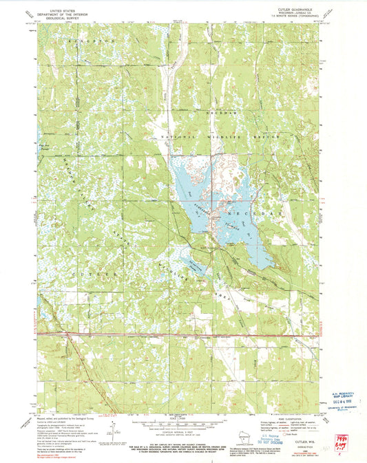 Classic USGS Cutler Wisconsin 7.5'x7.5' Topo Map Image
