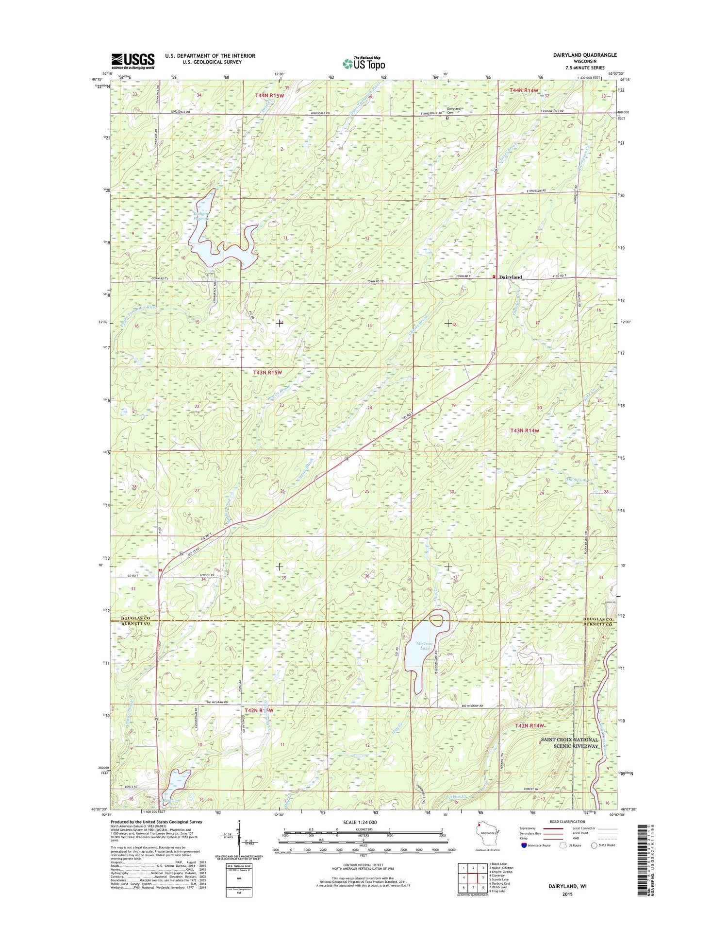 Dairyland Wisconsin US Topo Map Image