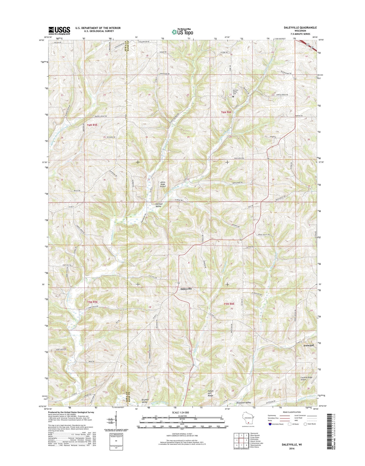 Daleyville Wisconsin US Topo Map Image