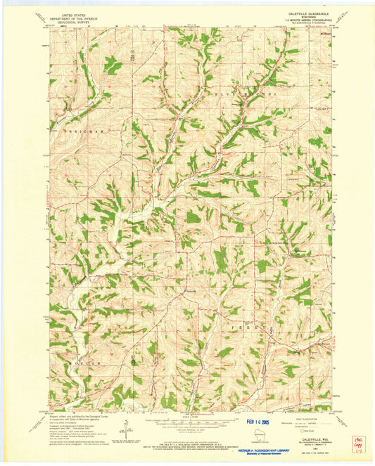 Classic USGS Daleyville Wisconsin 7.5'x7.5' Topo Map Image