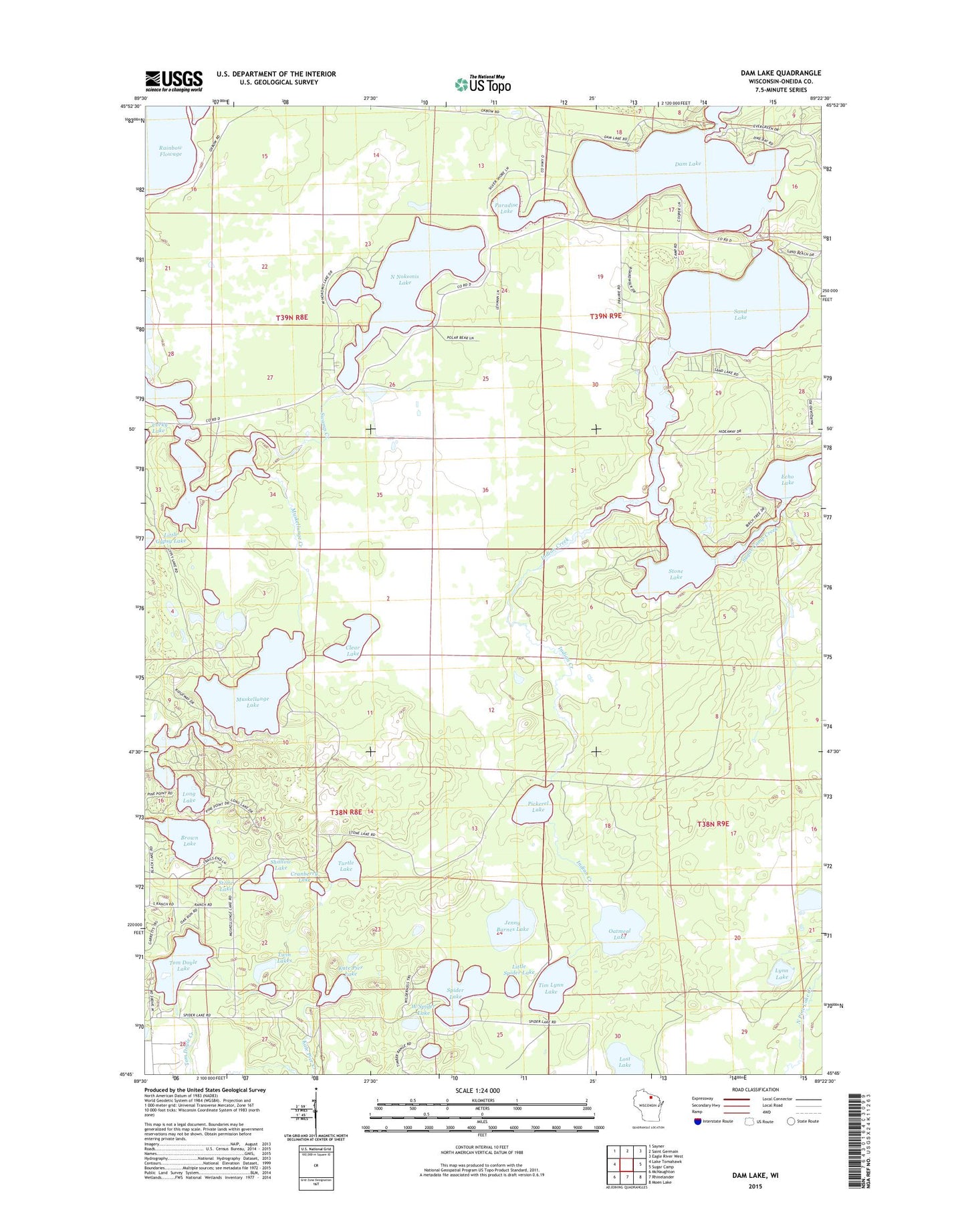 Dam Lake Wisconsin US Topo Map Image