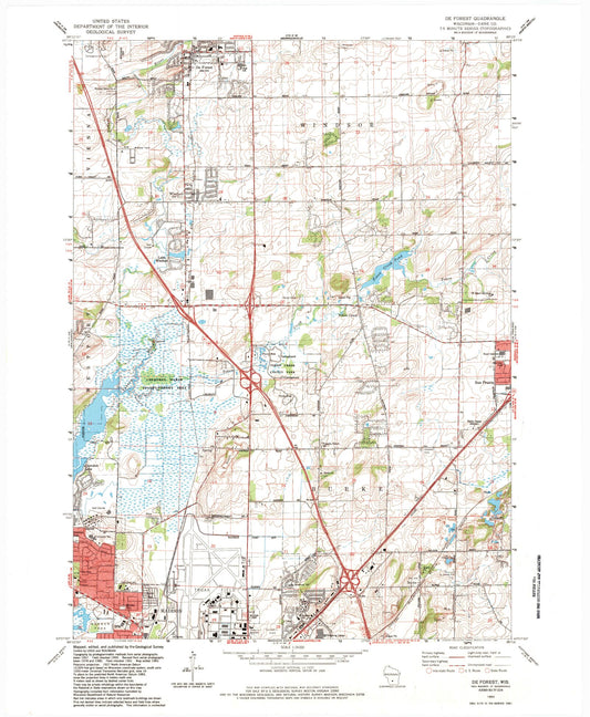 Classic USGS De Forest Wisconsin 7.5'x7.5' Topo Map Image