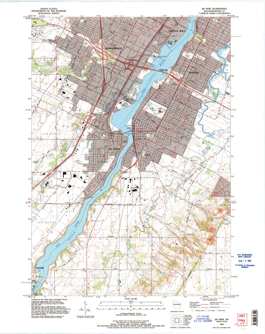 Classic USGS De Pere Wisconsin 7.5'x7.5' Topo Map Image