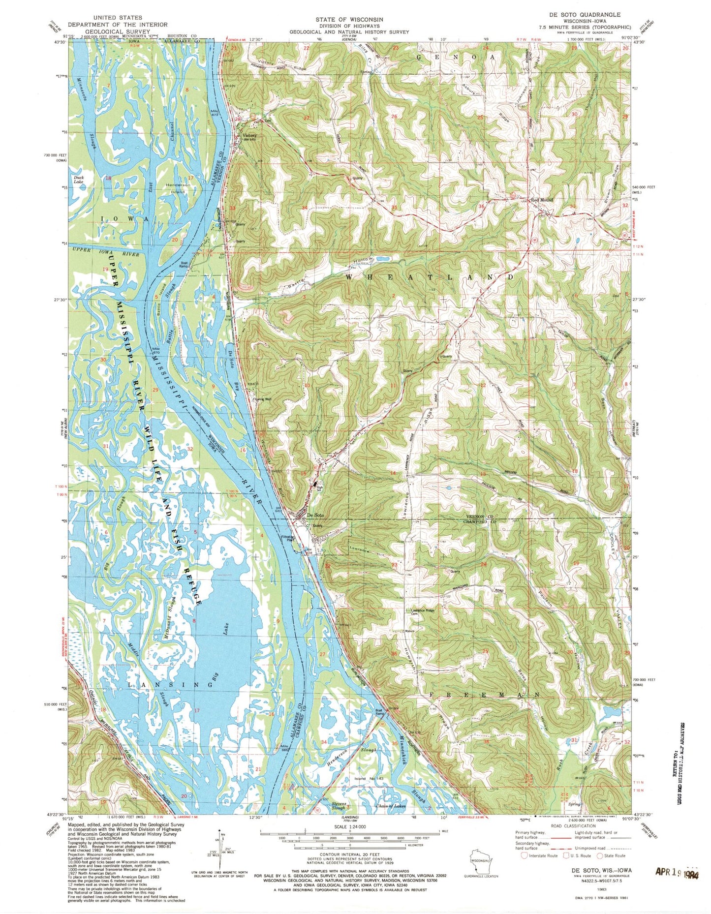 Classic USGS De Soto Wisconsin 7.5'x7.5' Topo Map Image