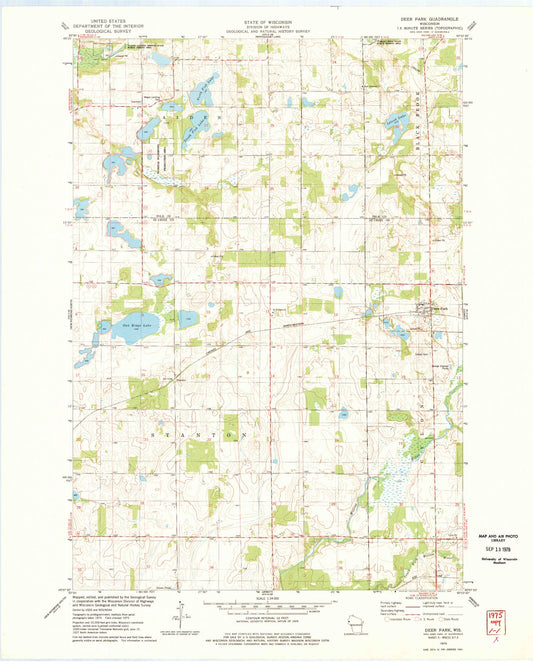 Classic USGS Deer Park Wisconsin 7.5'x7.5' Topo Map Image