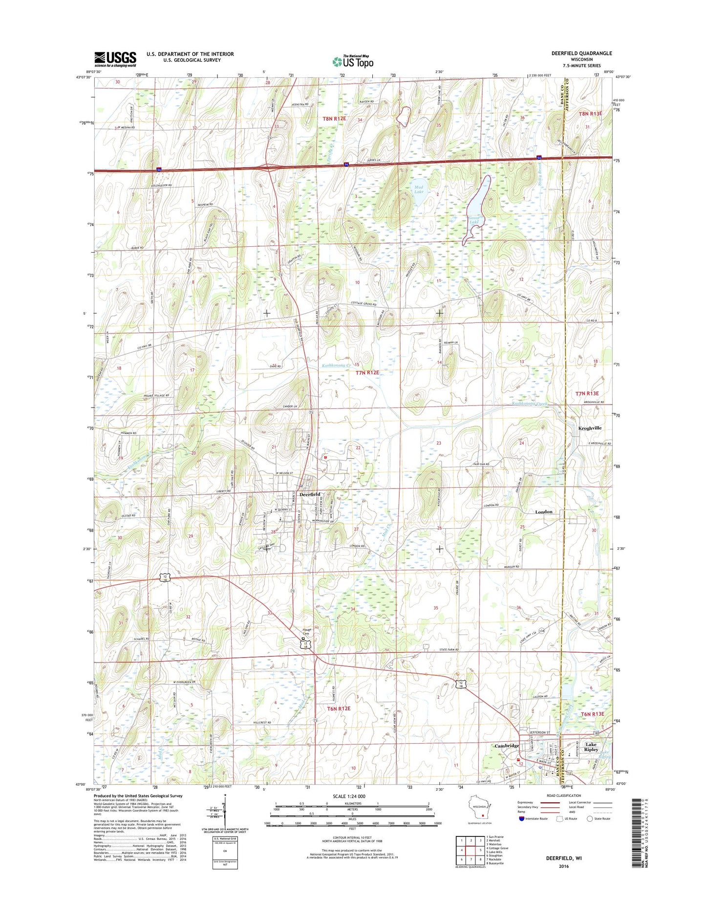 Deerfield Wisconsin US Topo Map Image