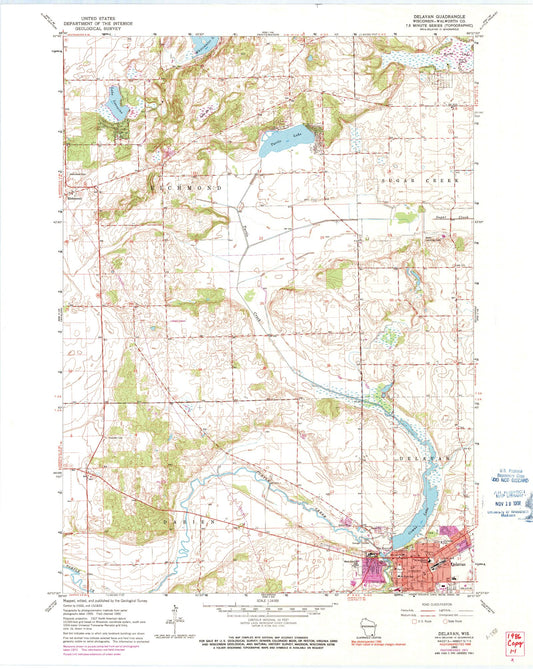Classic USGS Delavan Wisconsin 7.5'x7.5' Topo Map Image