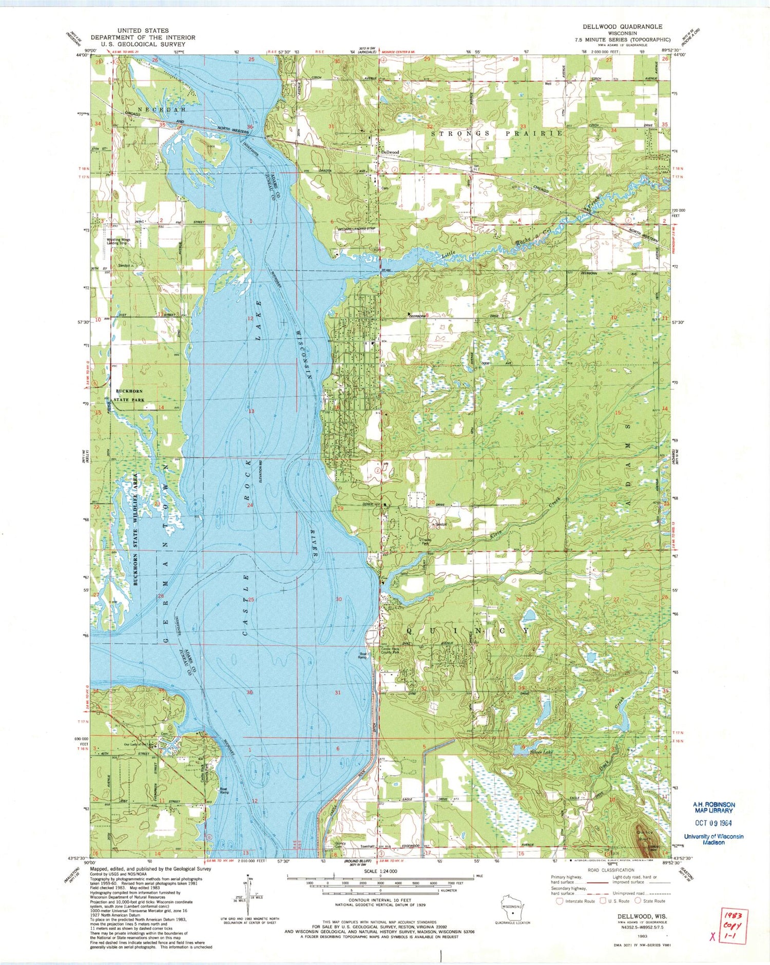 Classic USGS Dellwood Wisconsin 7.5'x7.5' Topo Map Image