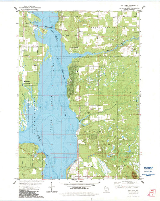 Classic USGS Dellwood Wisconsin 7.5'x7.5' Topo Map Image