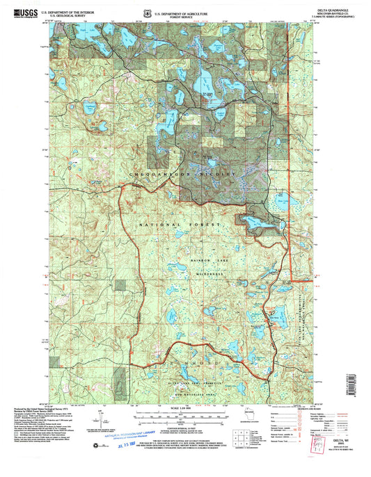Classic USGS Delta Wisconsin 7.5'x7.5' Topo Map Image