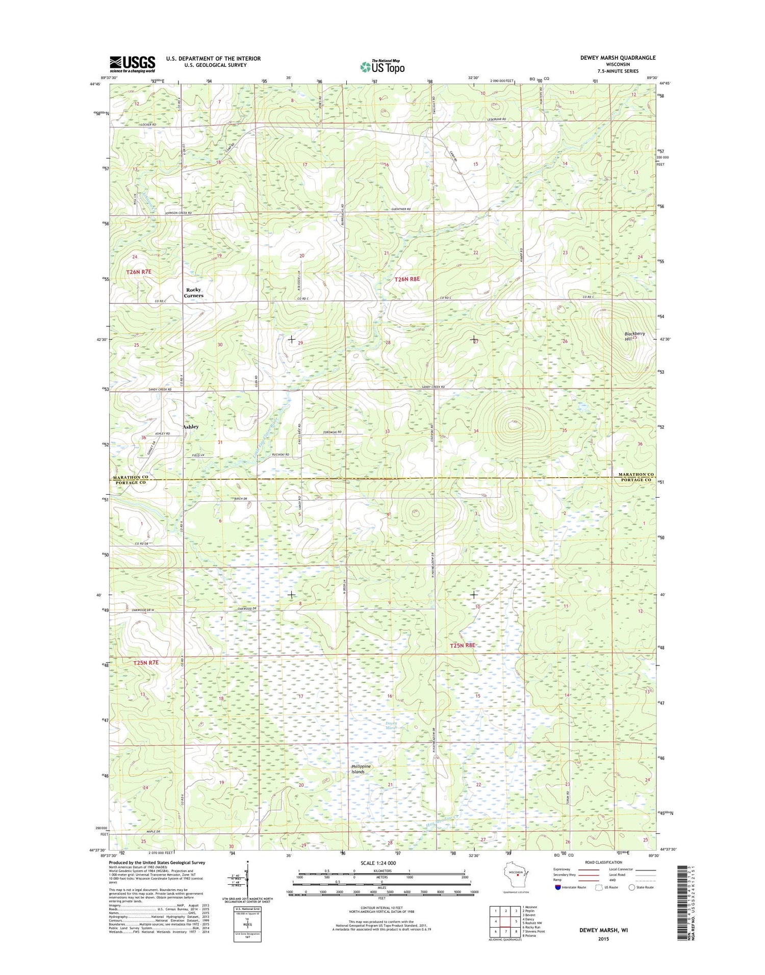 Dewey Marsh Wisconsin US Topo Map Image