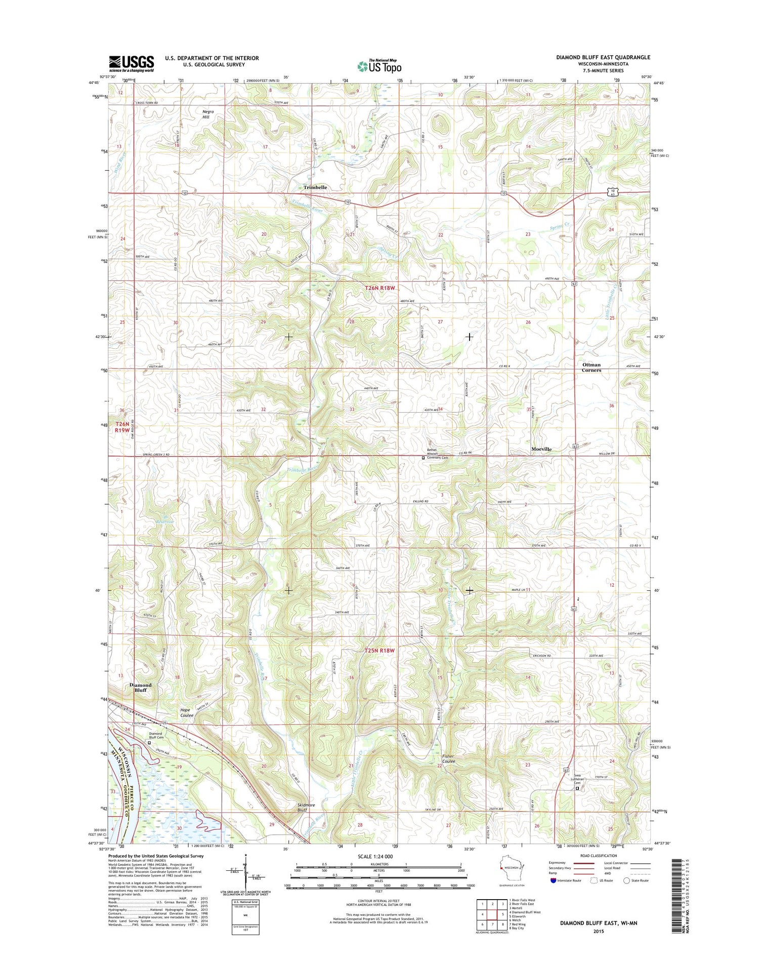 Diamond Bluff East Wisconsin US Topo Map Image
