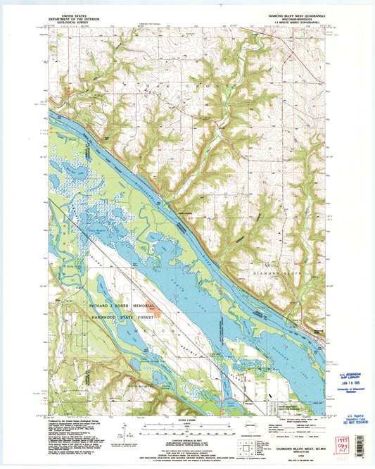 Classic USGS Diamond Bluff West Wisconsin 7.5'x7.5' Topo Map Image