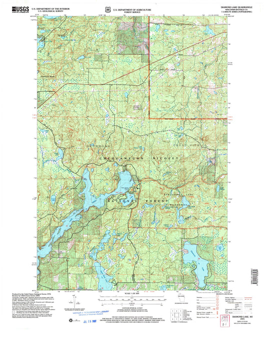 Classic USGS Diamond Lake Wisconsin 7.5'x7.5' Topo Map Image