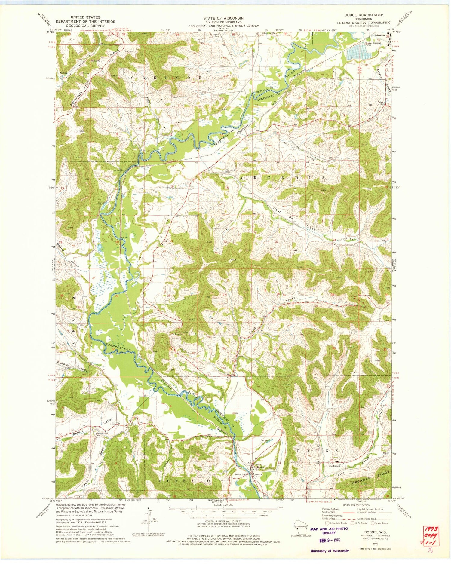 Classic USGS Dodge Wisconsin 7.5'x7.5' Topo Map Image