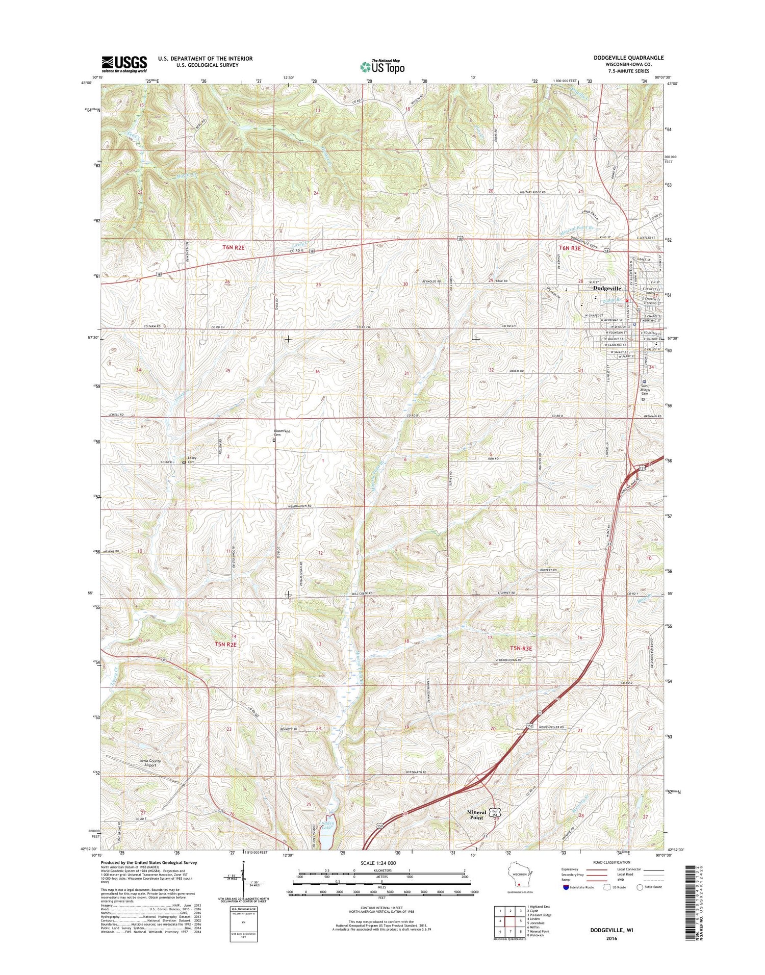 Dodgeville Wisconsin US Topo Map Image